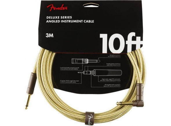 Fender Deluxe Instrument Cable, Straight/Angle, 10', Tweed